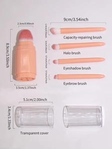 Detailed size specifications for the 5-in-1 multifunctional makeup brush tool set