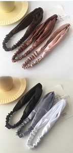 Detailed set of six colorful satin twist headbands with elastic back for women