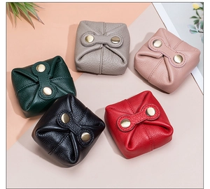 Litchi pattern leather mini coin purses in five colors with dual metal snap closure