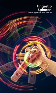 Mechanical fidget spinner in rose gold with red gemstones and colorful motion light trails
