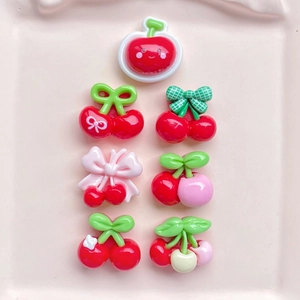 Set of 7 colorful mini resin cherry charms for DIY hair clips and phone case decor