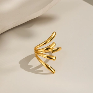 Multi Layer Spiral Geometric Ring 18K Gold Plated Stainless Steel Mirror Polished Waterproof Women Artistic Style