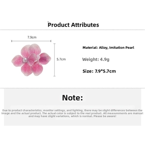 Pink floral clip with faux pearl details featuring dimensions 7.9cm x 5.7cm and alloy finish