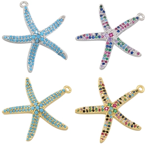 Starfish Sea Star Pendant Copper Micro Pave Colorful Cubic Zirconia Sparkling Jewelry Accessory For Women Girls
