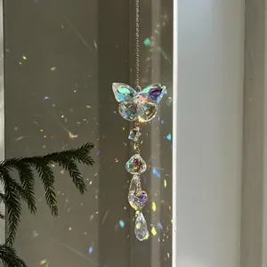 Handmade crystal butterfly suncatcher with star and drop pendants for garden window decoration
