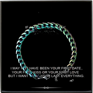 Rainbow Cuban chain necklace for men in a black gift box with a romantic love message
