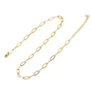 Polished gold plated titanium steel paperclip link necklace with lobster clasp