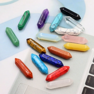 Assorted hexagonal crystal point pendants in various natural stones for DIY jewelry making