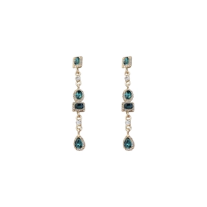 Boucles d'oreilles vintage en or avec cristaux émeraude ovales et carrés pour femme