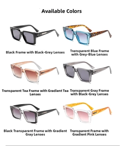 Detail showing six diverse color options for wide frame square sunglasses in a grid view
