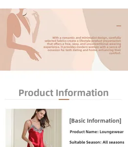 Détail de la chemise de nuit en satin rouge avec dentelle grise et fines bretelles