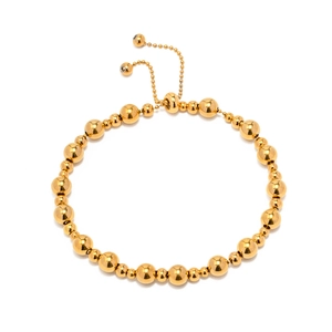 Adjustable gold bead bracelet for women made of polished titanium steel with drawstring closure