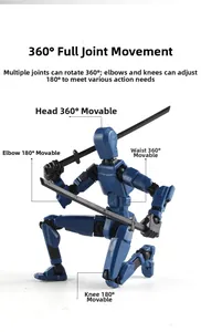 Detailed view of blue articulated 3D figure joints showing full 360-degree mobility range