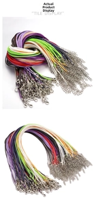 Detail of 1.5mm multicolored wax cords with lobster clasps and extension chains for DIY jewelry