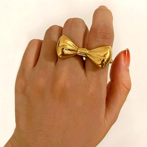 Bague Double Doigt Noeud Papillon En Acier Inoxydable 316L Plaqué Or 18K Poli Bijoux Fantaisie Pour Femmes