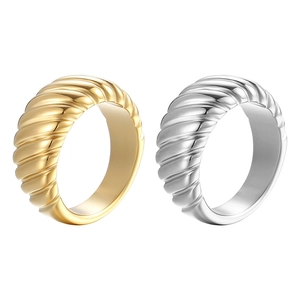 Minimalist 18K gold and silver plated titanium steel rings with wavy twisted design