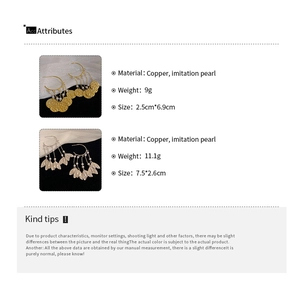 Detailed size specifications for geometric pearl tassel and sequin dangle earrings