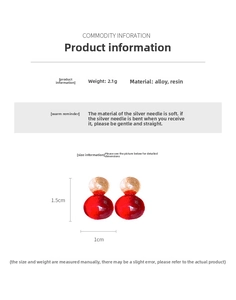 Size chart and technical specifications for resin gourd stud earrings in red color