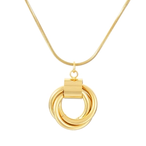 Minimalist gold snake chain necklace featuring a geometric triple interlocking ring pendant