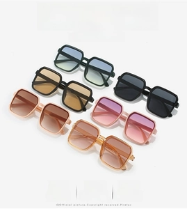 Group display of square oversized sunglasses in six various trendy frame colors