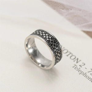 Retro wide titanium steel ring for men featuring textured checkerboard pattern inlay