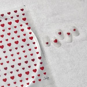 Japanese style cute red heart nail art stickers with thin adhesive backing for manicure