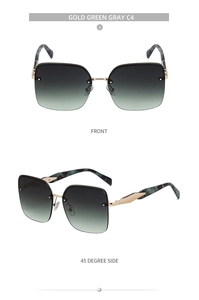 Modern oversized square sunglasses with gold bridge and grey marble patterned temples