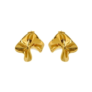 Golden 316L stainless steel earrings with irregular hammered texture and organic shape