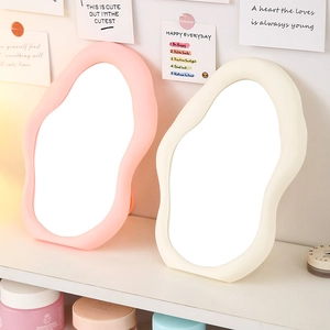 Modern wavy irregular desktop mirrors in pastel pink and cream for ins-style decor