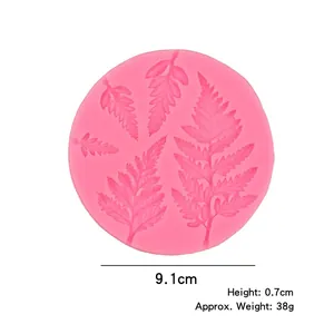 Pink silicone fern leaf mold for tropical fondant cake decor, 9.1cm diameter size