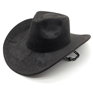 Klassischer schwarzer Western-Cowboyhut aus Wildlederimitat mit verstellbarem Kinnband