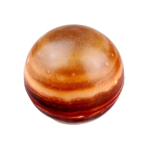 Macro detail of Jupiter-themed PU foam squeeze ball showing planet surface texture