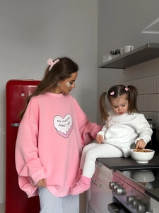 Sweatshirt En Coton Surdimensionné Pour Femmes Imprimé Cœur Rose Doublure Polaire Pull Col Rond Manches Longues Mode Casual