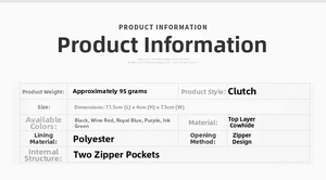Detailed size chart and specifications for the genuine leather double zipper coin purse