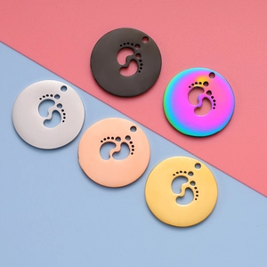 Baby Footprint Hollow Round Pendant 304 Stainless Steel Mirror Polished Jewelry Making Accessories For DIY Crafts