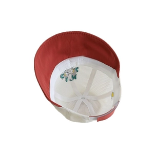 Kids breathable mesh sun hat with wide brim and red-white contrast design for boys and girls