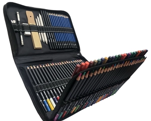 Professional 95-piece oily colored pencil set with sketching tools and canvas zipper case