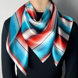 Square Scarf Satin Colorful Striped Western Cowboy Pattern Printed Neck Head Wrap Fashion Accessory For Women