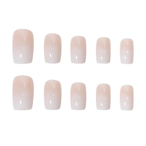 Square head ombre press-on nails in elegant nude pink to milky white gradient style