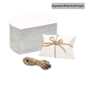 European style white kraft paper pillow gift boxes with natural hemp rope set