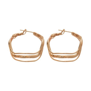 Minimalist wavy irregular gold hoop earrings with polished metallic layered texture