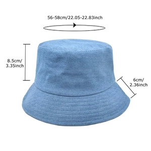 Light blue denim bucket hat with dimensions 56-58cm for casual spring sun protection