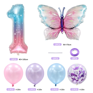 Blue and purple butterfly number 1 balloon set with colorful latex balloons for party