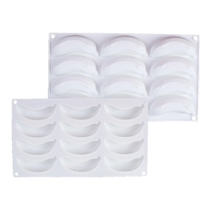 Set of two 12-cavity white silicone banana-shaped molds for mousse cake and jelly baking