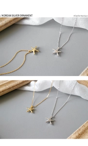 Close-up of minimalist starfish pendant necklaces in polished gold and silver finishes