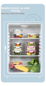 Stackable glass food containers in refrigerator for organized and fresh meal storage
