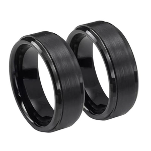 Black brushed titanium steel ring set for men with polished inner surface and sleek design