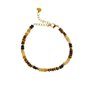 Natural stone bead bracelet with tiger eye and gold spacers on white background