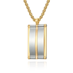 Men's two-tone rectangle pendant in gold and silver finish with polished chain