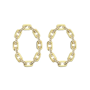 Vintage 18K gold plated U-shaped linked chain earrings with pave cubic zirconia stones